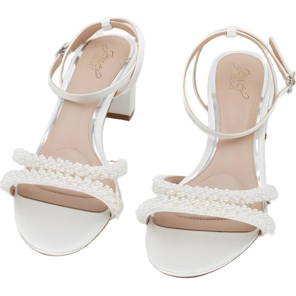 Jewel Badgley Mischka Ninnette Pearl Block Heel Sandals Ivory Women's US 10M - Picture 5 of 6